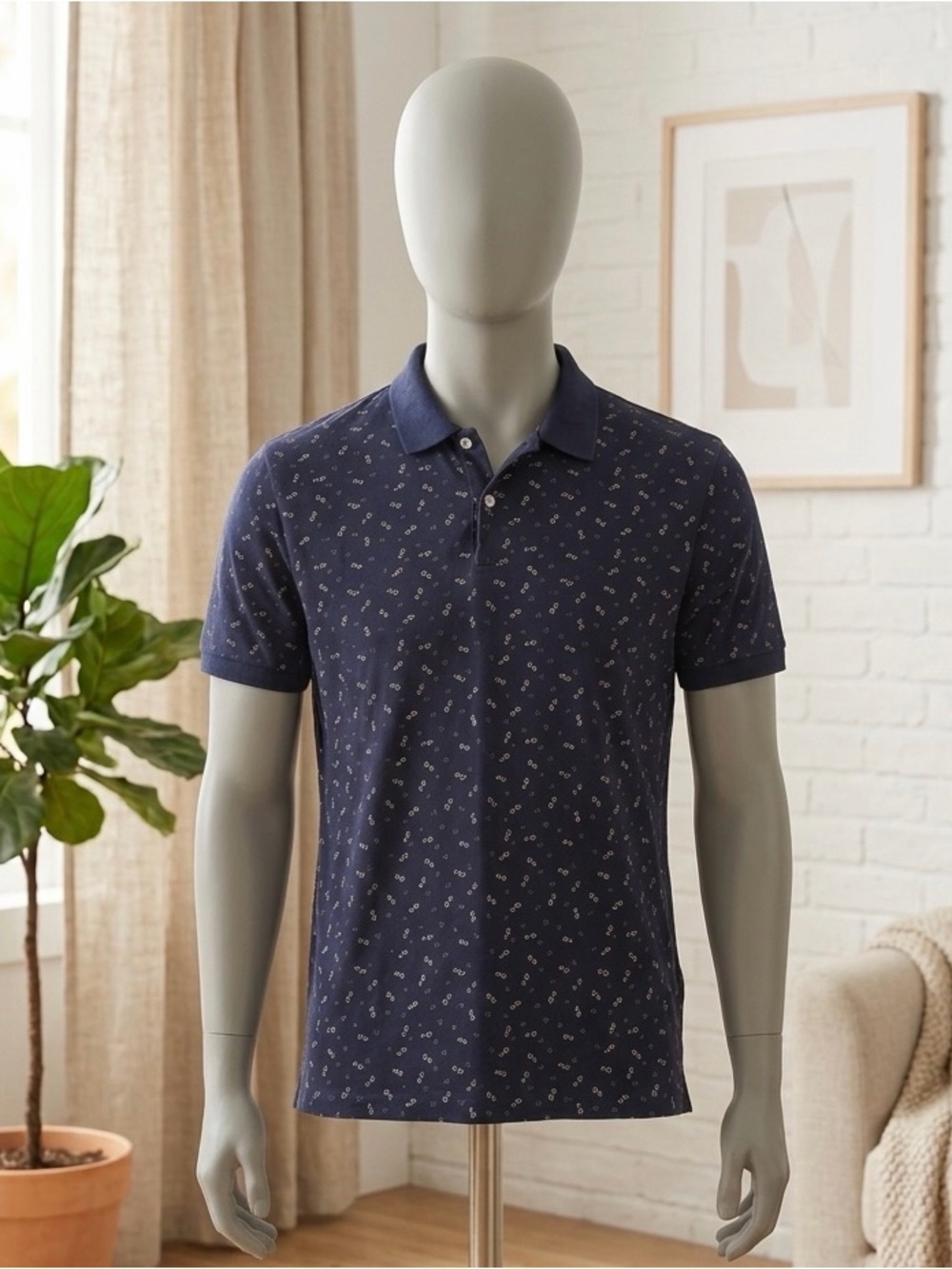 Scotch & Soda Navy Polo with White Geometric Print
